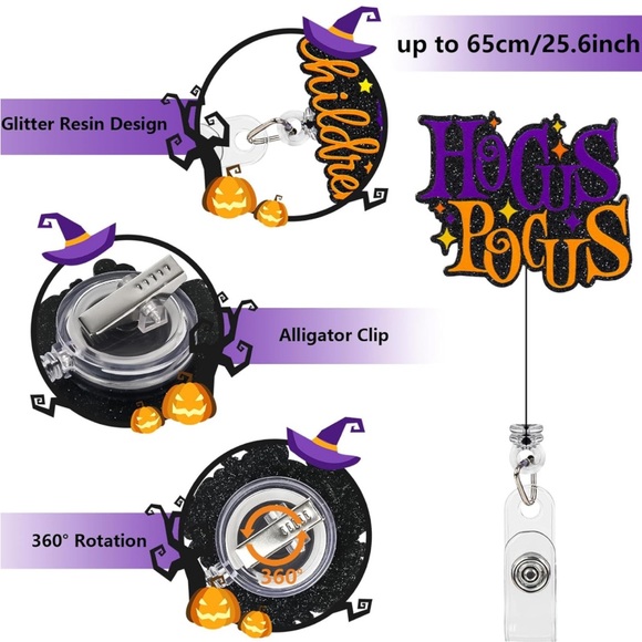 4Piece Halloween Retractable ID Badge Reels With Alligator Clips. NWT - Picture 6 of 7